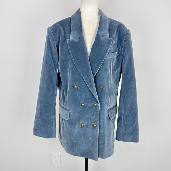 Frame blue velvet double-breasted blazer - Picture 3 of 8